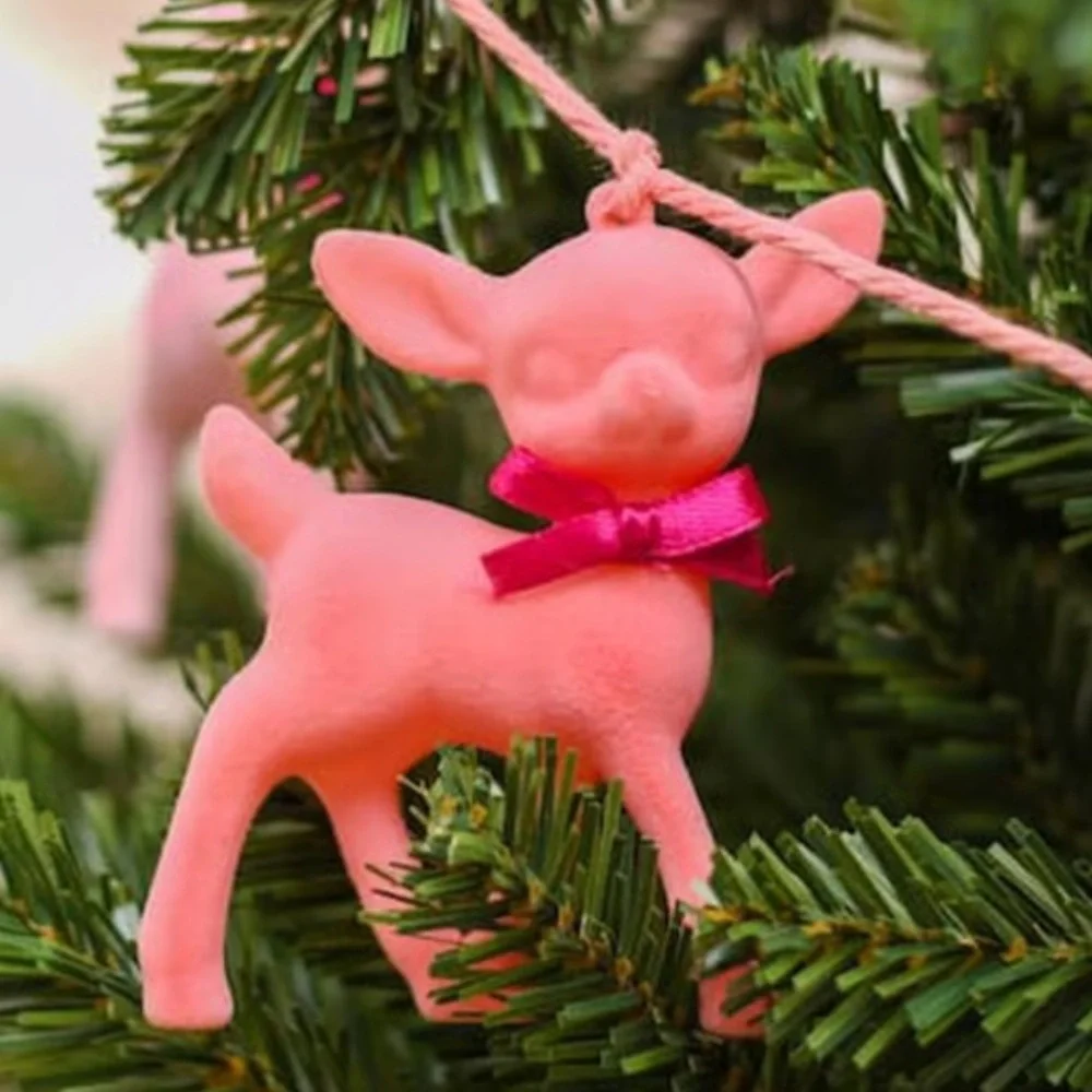 Deer & Bow Garland Flocked Pink